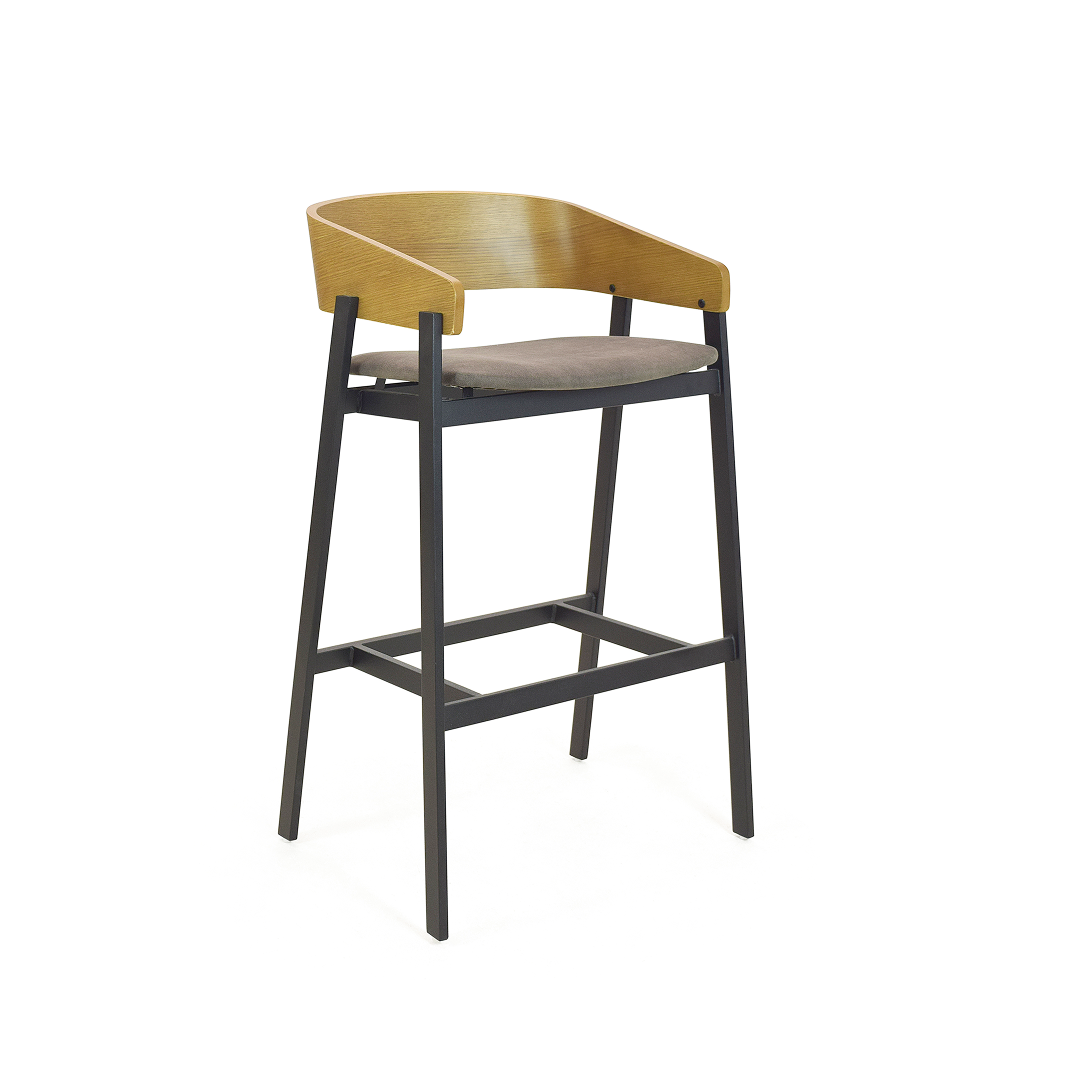 Banqueta Steel Ergonômica com Encosto em Madeira - Base Aço e Estofado Personalizável