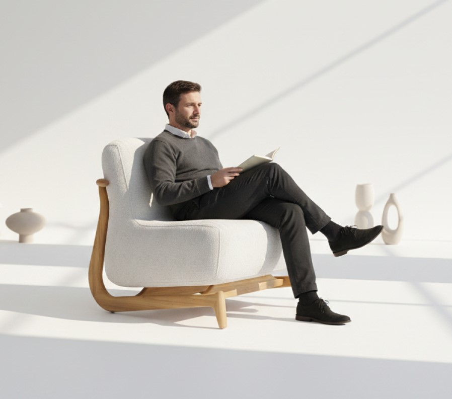 Poltrona Sombra Personalizável com Base em Madeira Maciça