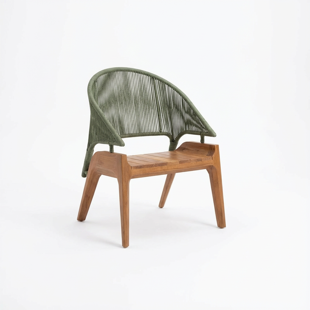 Poltrona Velê madeira, aluminio e corda náutica