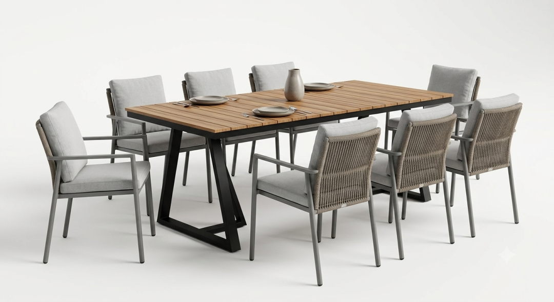 Mesa de Jantar Calista em Alumínio e Madeira