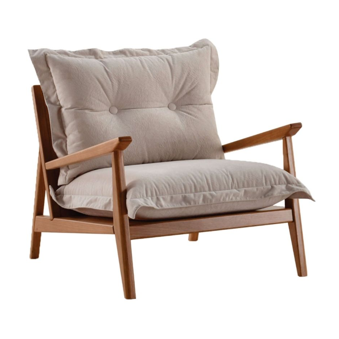 Poltrona Bruxelas em Madeira Maciça e Linho