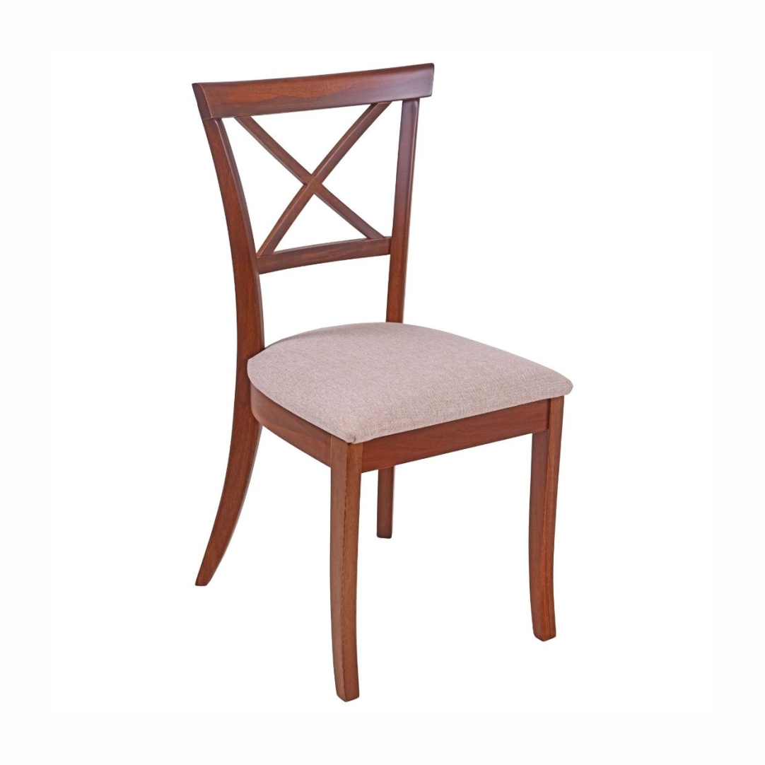 Cadeira Miami com Encosto em X - Madeira Maciça e Estofado em Linho