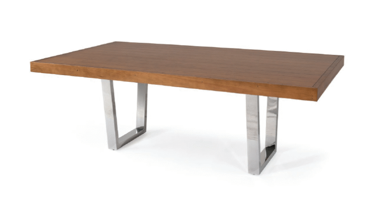 Mesa Gracia Escal tampo madeira maciça base Inox escovado - Imagem 4