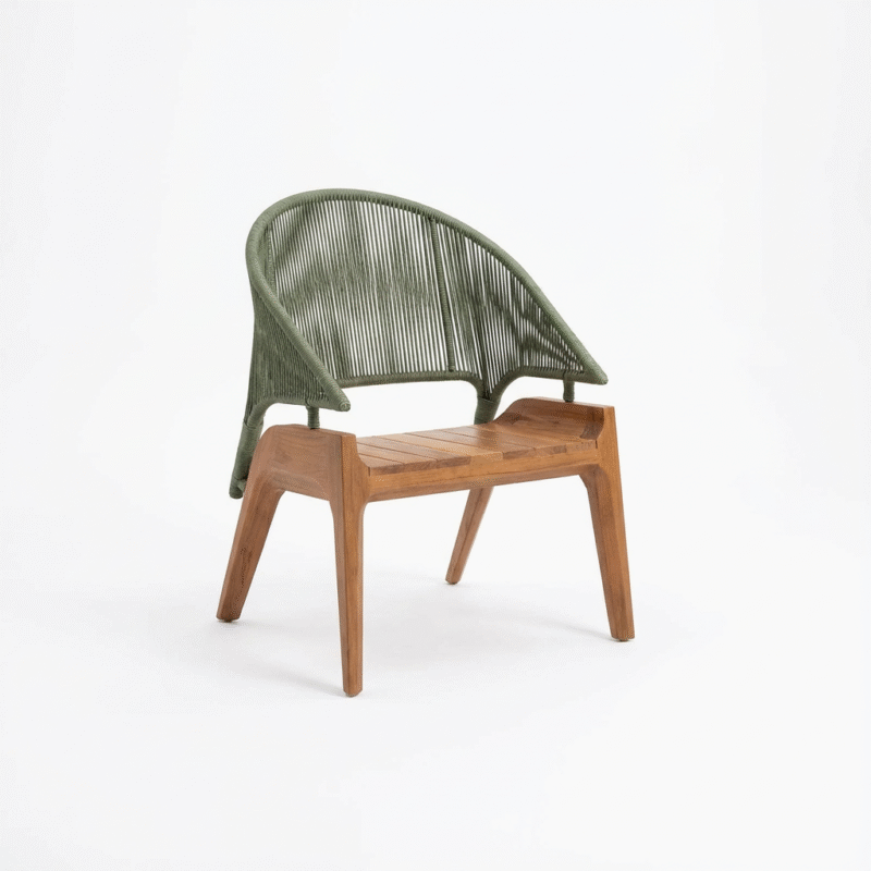 Poltrona Velê madeira, aluminio e corda náutica