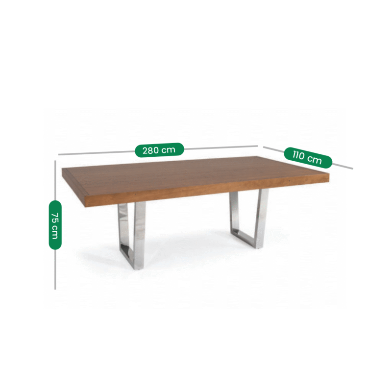 Mesa Gracia Escal tampo madeira maciça base Inox escovado - Imagem 2